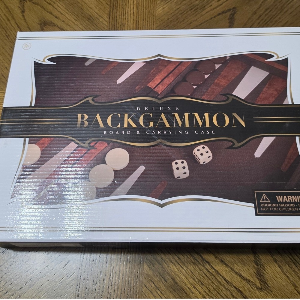 Crazy Games Deluxe Backgammon Set Leather Carrying Case Felt Board Brown Stripe